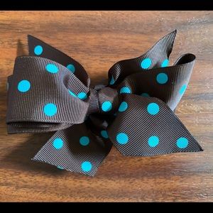 Girl’s Brown and Blue Polka Dot Hair Bow